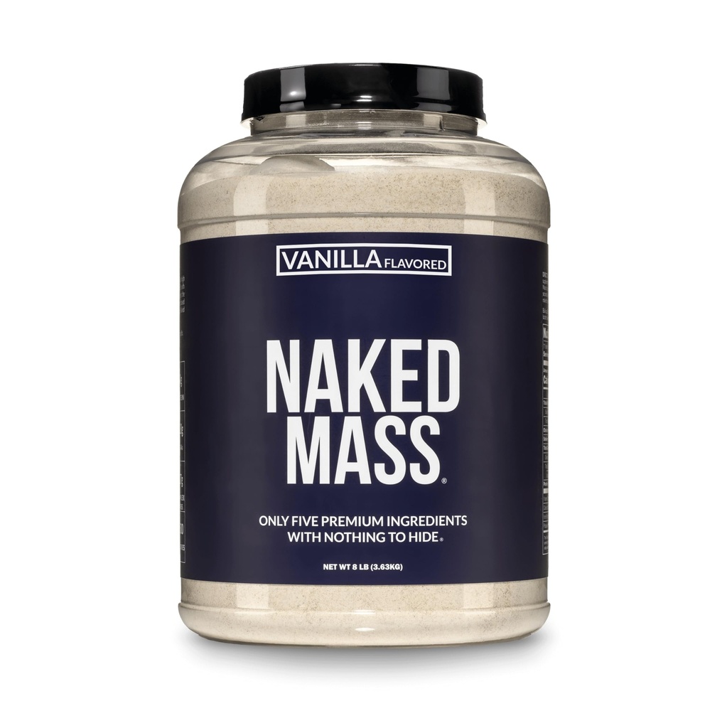 NAKED Vanilla Mass - All Natural Vanilla Weight Gainer Protein Powder - 8lb Bulk, NSF Certified, GMO Free, Gluten Free & Soy Free, No Artificial Ingredients - 1,260 Calories - 11 Servings