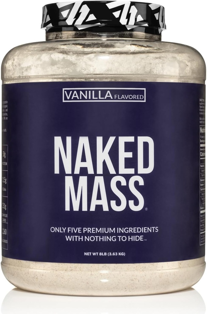 NAKED Vanille Mass - Alle natuurlijke Vanille Weight Gainer Proteïne Poeder - 8lb Bulk, GGO-vrij, Glutenvrij en sojavrij, Geen kunstmatige ingrediënten - 1.260 Calorieën - 11 porties