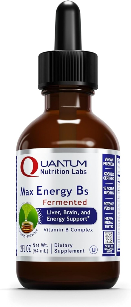 Quantum Nutrition Labs Max Energy B - Vitamin B Kompleksi maye Drops, Qadınlar və Kişilər üçün Organic Vitamin B Supplement, Vitamin B1, B2, B3, B5, B6, B12 - 2 Fl Oz