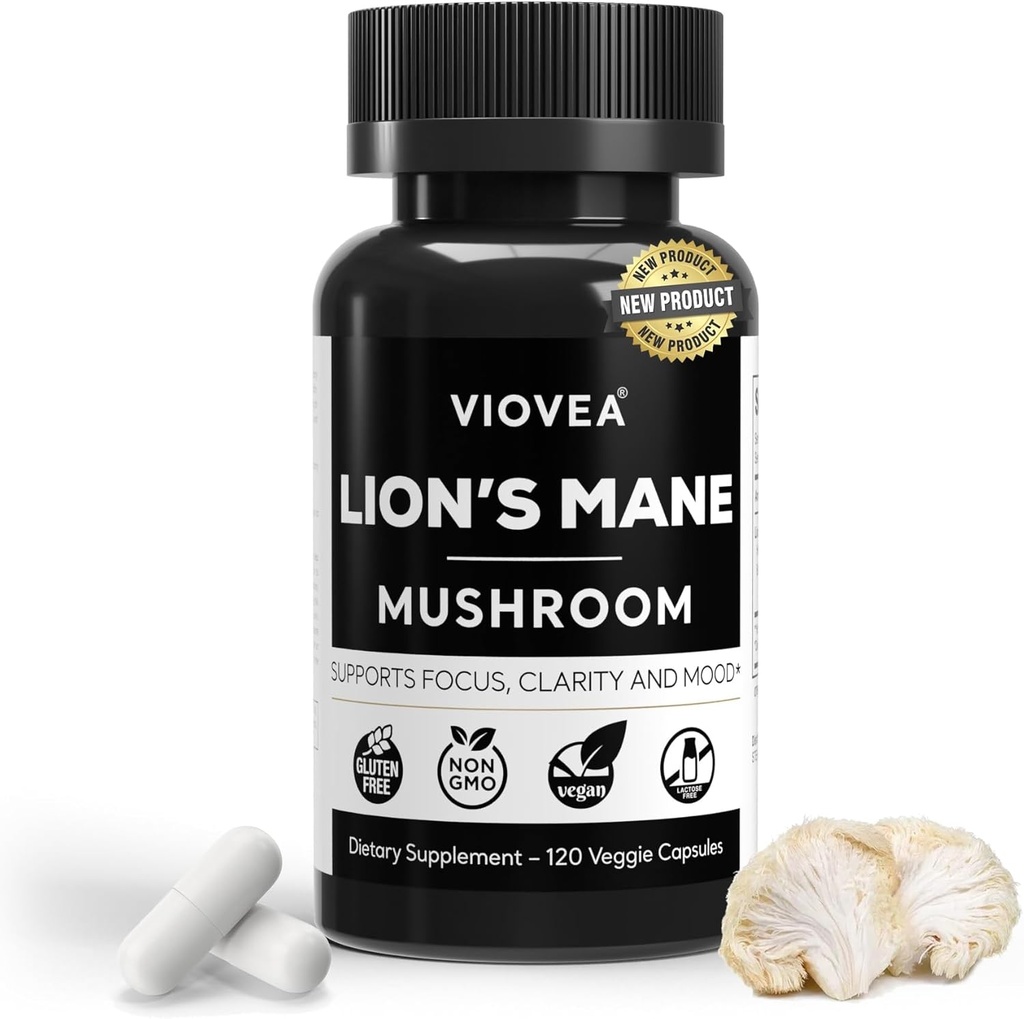 Lion's Mane Supplement Capsules - 120 Capsules, Supports Focus, Clarity, Memory, və ümumi biliş. Bilişsel funksiya və Immune Support üçün Organic Nootropic Supplement