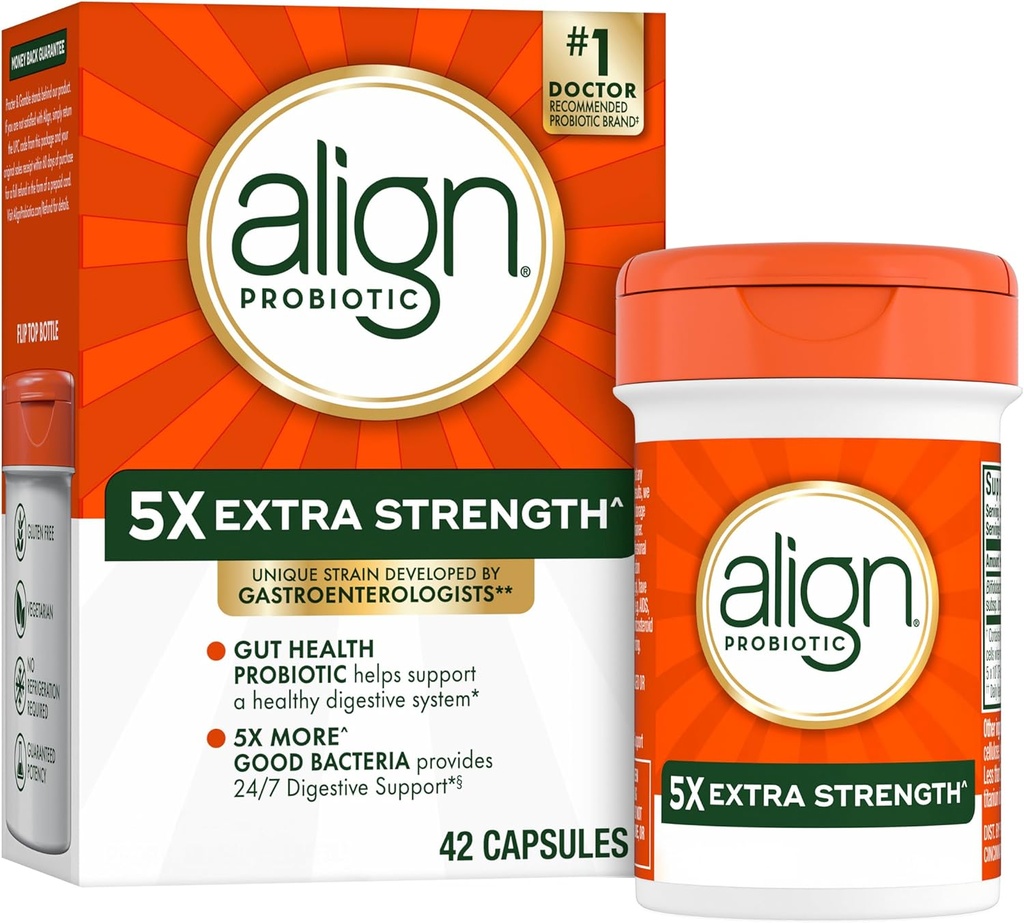Align Probiyotik, Qadınlar və Kişilər üçün Ekstra Güc, Kişilər üçün Probiyotiklər, Probiotik Kapsüllər 5X CFUs \, 42 Capsules