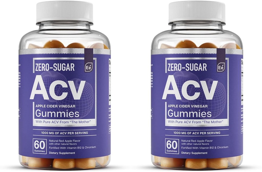 Eteriniai elementai Zero- Sugar ACV Apple Cider Act Gummies from "The Mother" - Naturally -Sourced, Vegan ACV Gummies with Chromo 60 Count (2-Pack)