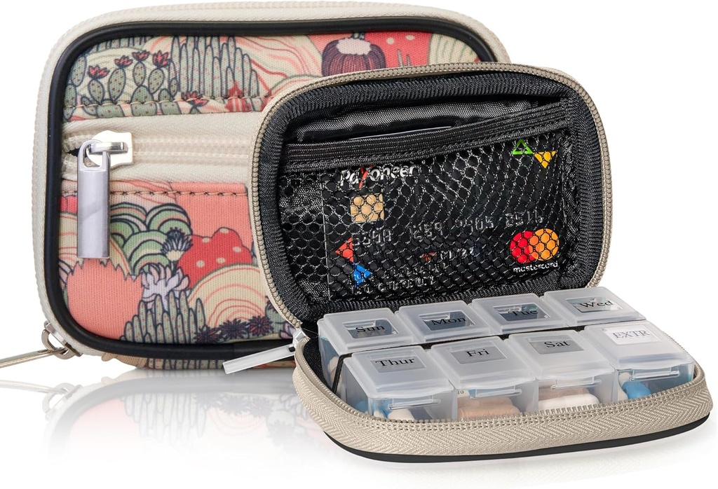 Make Easy Kit Pill case - 每周药品组织者,携带可移动的七日维生素和补充盒 - 旅行净化辅助物的Neoprene(沙漠Khaki)