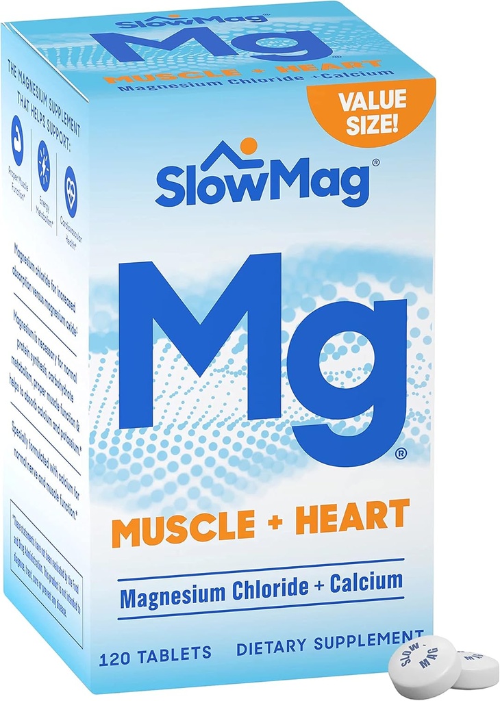 Convergence SlowMag® Mg Muscle + Heart Magnesium Chloride Supplement Tablets med Calcium 120 CtMagnesium stöder lärande och minnesprestanda i åldrande vuxna *