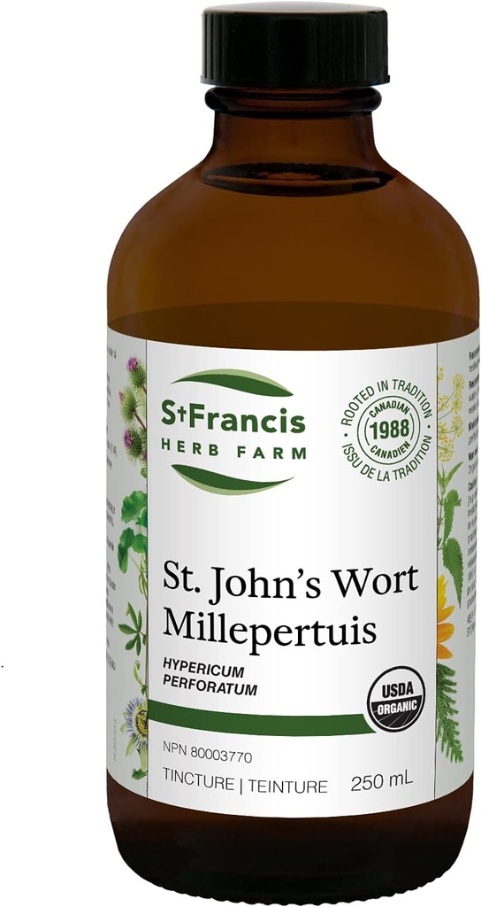 St. Francis Herb Farm St. John's Wort Herbal Tincture Liquid | Helps to Relieve Restlessness & Nervous | Traditional Herbal Sedative | Organic | Non-GMO | Lactose-Free | (250ml)