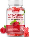 Potassium Magnesium תוספת חניכיים עבור מבוגרים ילדים, סוכר חינם פוטאסיאום Citrate חניכיים תומך Cramps & שריר ובריאות הלב, Magnesium Glycinate Gummies Raspberry Flavor 60 Cts