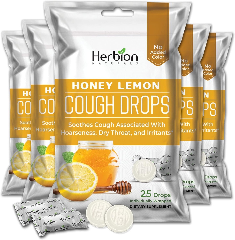 HERBION IRAS Cough Drops with Honey Lemon Flavor, Dietary Supplement, Soothes Cough, for Dewas and Children Over 6 Years, 125 Lozenges, Pack of 5
