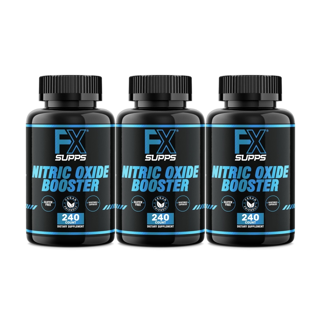 FXSUPPS Nitric Oxide Booster - Nitric Oxide Pre Workout Supplement with L-Arginine and Beta Alanine for Energy, Vascularity, Muscle Pump, Heart Health, and Blood Flow, 240 Count (3-Pack)