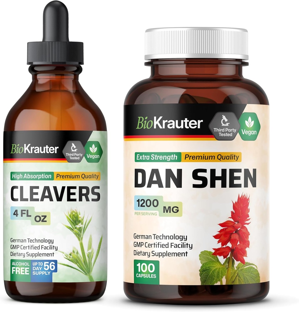 BIO KRAUTER Cleavers Tincture 4 Fl. Oz. & Dan Shen 100 kapsułki