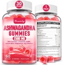 Ashwagandha Gummies 2500mg voor vrouwen & mannen: Ashwagandha supplement Gummy extra kracht met kurkuma, vitamine D3, L-Theanine, Magnesium - Gevulde Gummies, Aardbei smaak, Veganistisch, Non-GMO