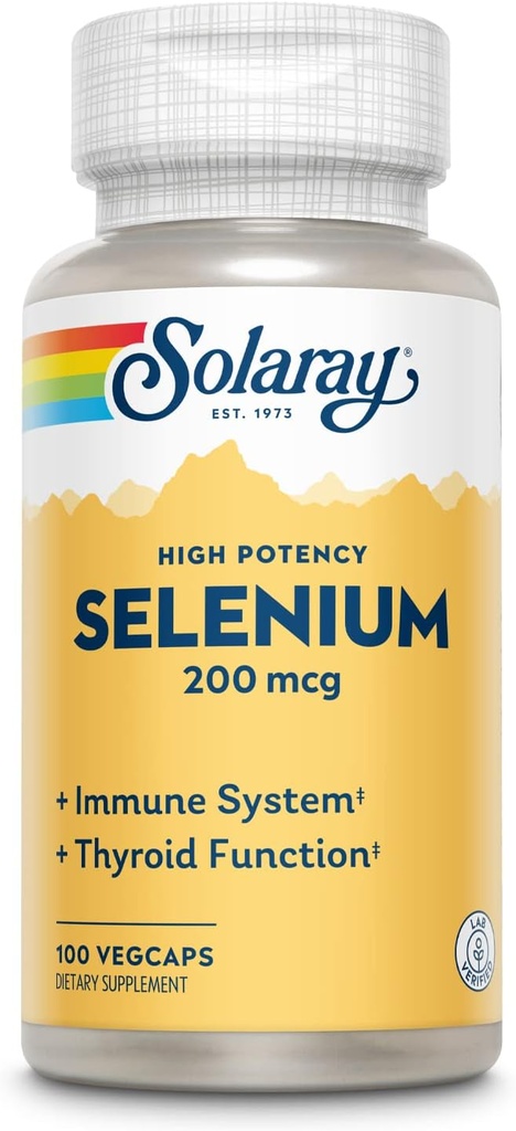 Solaray Selenium, Høy styrke, Sunn immunsystem, Thyroid funksjon & Antioksidant støtte, 100 Vegkaps