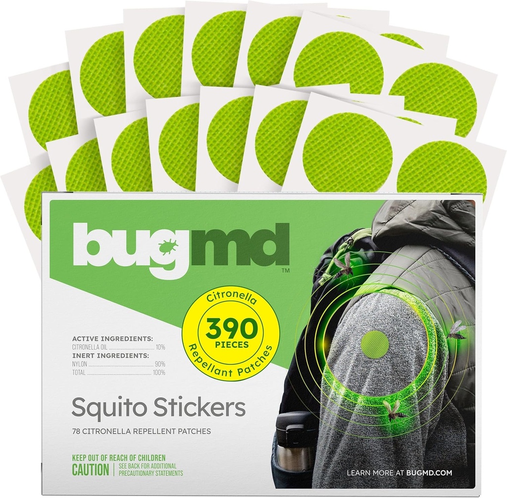 BugMD Stickers Mosquito Repelent Patch Stickers dla dorosłych (390 Łat), Bezpieczne i skuteczne Owady Repelent Patches dla Toddlers, Dzieci, Camping, Beach & Outdoor Essentials