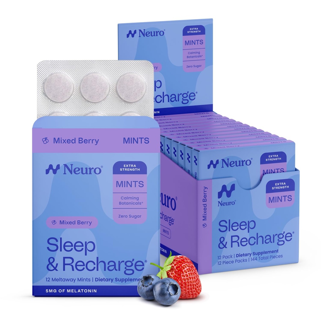 Neuro Sleep & Recharge Meltaway Mints - Sleep Aid for Adults with Melatonin 5mg, Chamomile & Elderberry - Travel Essentials for Nighttime Relaxation & Healthy Rest Cycle - Mixed Berry (144 ct)