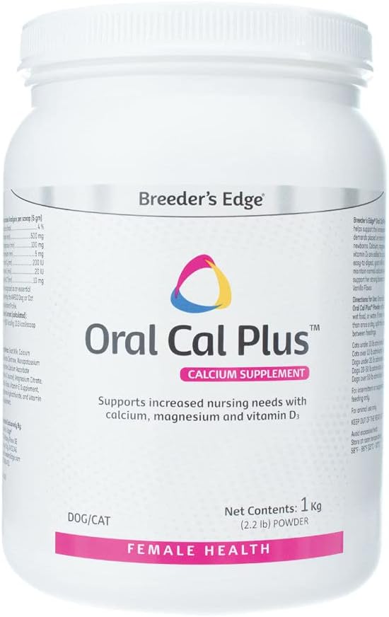 Revival Animal Health Breeder's Edge Oral Cal Plus Powder, Calcium & Vitamin D3 Whelping Supplement for Nursing Dogs and Cats, soporta ósos saudables, dentes e lactación, 1 kg