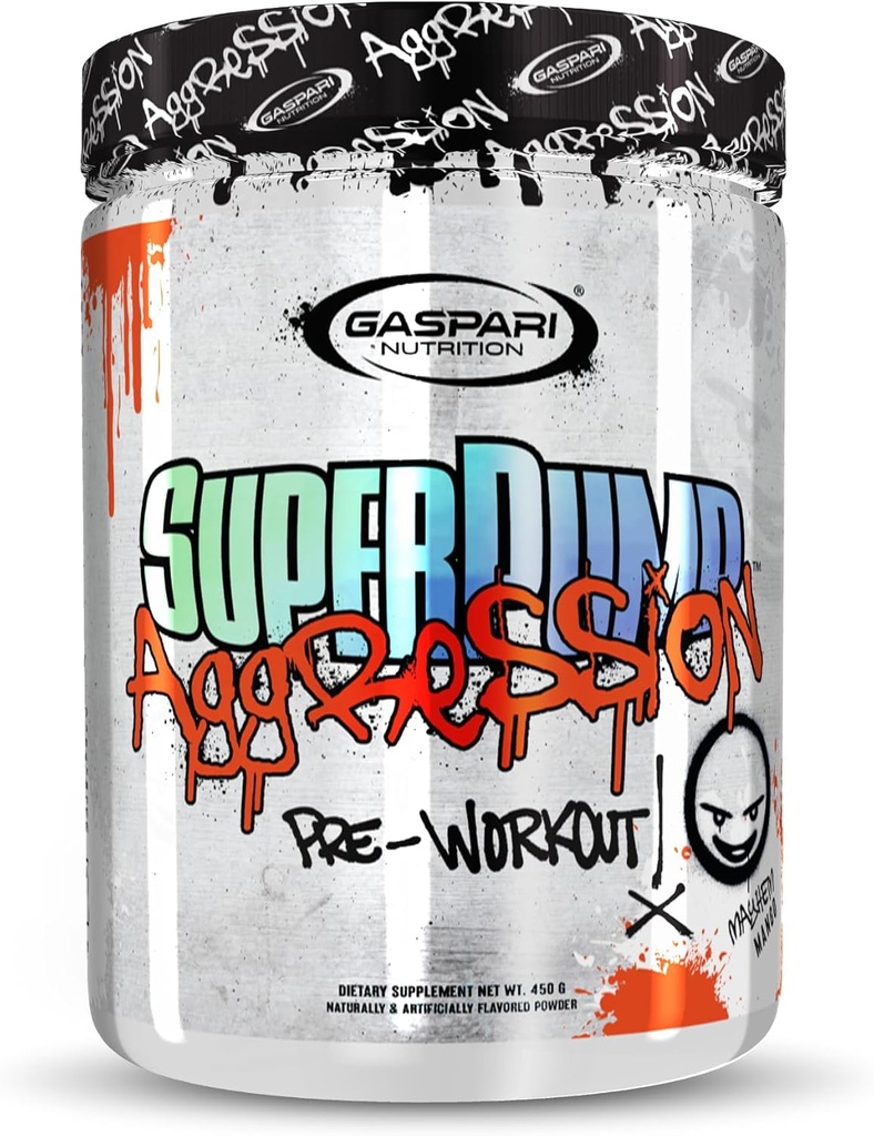 Gaspari Nutrition SuperPump Agression Pre-Workout: energia, fookus, vastupidavus ja taastumine koos kreatiini ja kofeiini (25 Servings, Mayhem Mango)