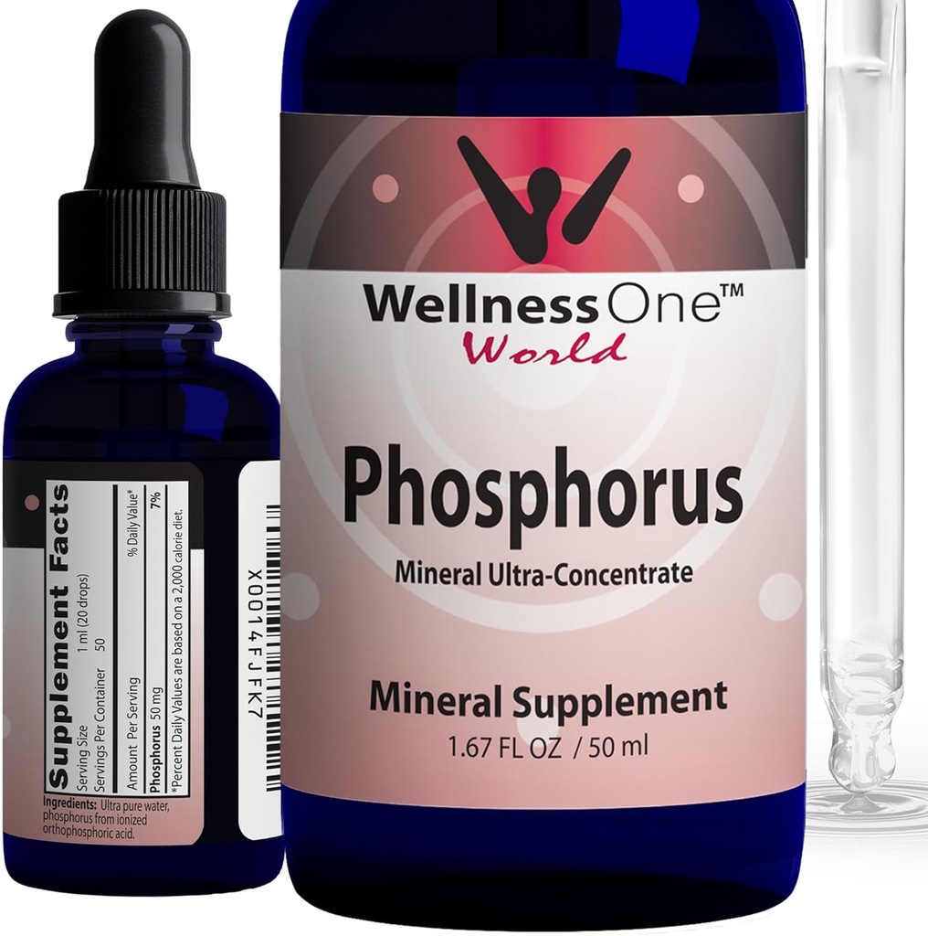 WellnessOne Ionic Phosphorus Supplements - Teeth, Bone Health, & Energy Support - Non-GMO, Vegan, 글루텐 무료 - 1.67 fl oz의 Ortho Phosphoric Acid의 인 액체