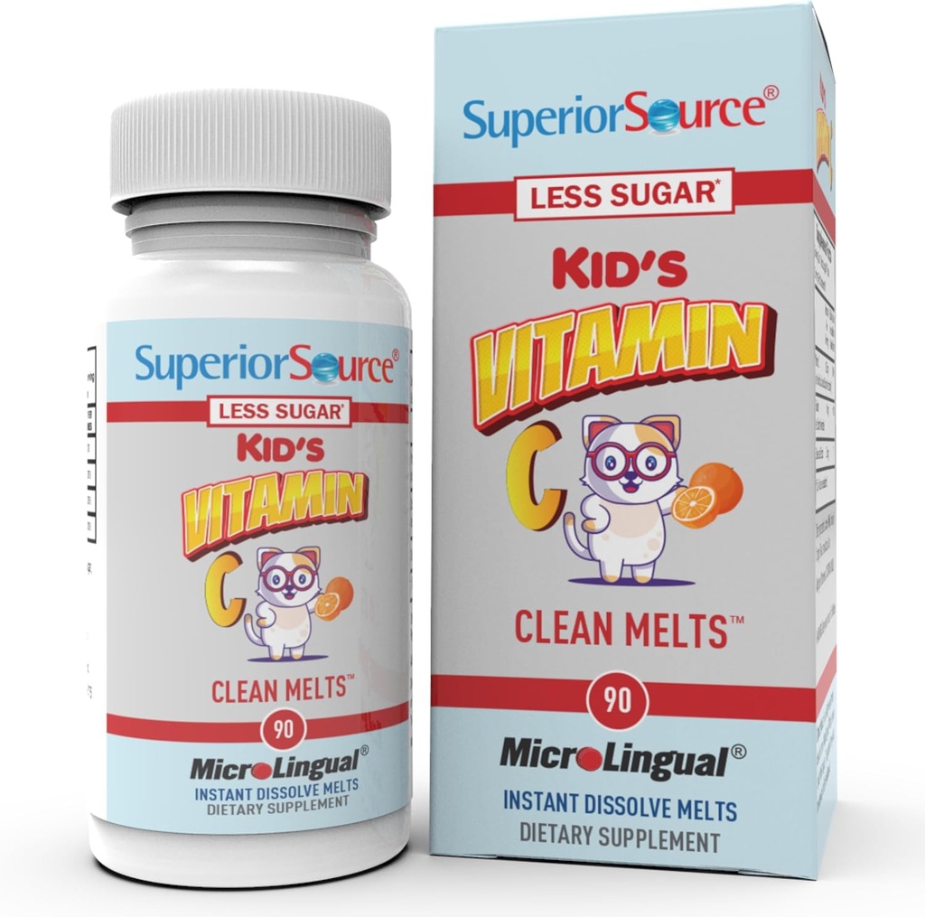 Superior Source Kid's Vitamin C Clean Melts - Immune Support Supplement for Children - Less Sugar - Non-GMO, Gluten-Free & Preservative-Free - 90 MicroLingual Instant-Dissolve Tablets