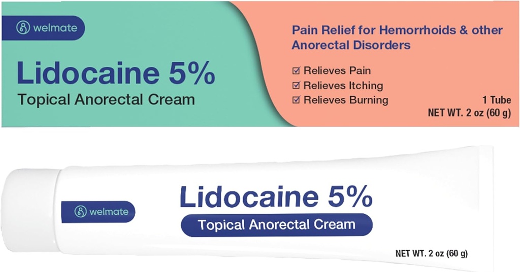 WELMATE - 5% Lidocaine Nuring Cream, 2oz (60g) - Maximum Power Lidocaine Cream - Relidoid Hebrihoid Relief - Eksternal Gunakan Anestesi, Vitamin E - Child Resistant - Topical Skin Care