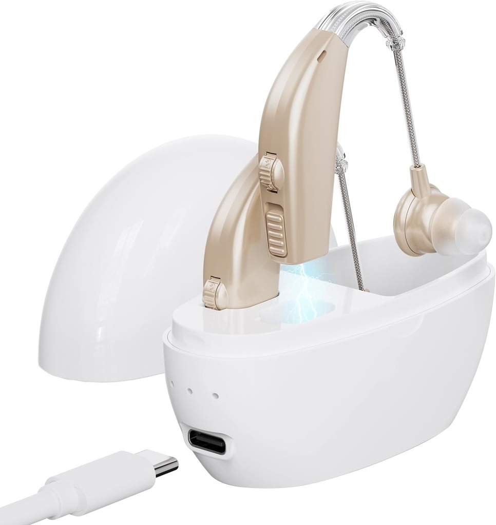 Hearing Aids Hearing Amplifiers for Seniors Rechargeable with Noise Cancelling Hearing Aid Loss Amplifier Seniors and Adults Charging Case Volume Control