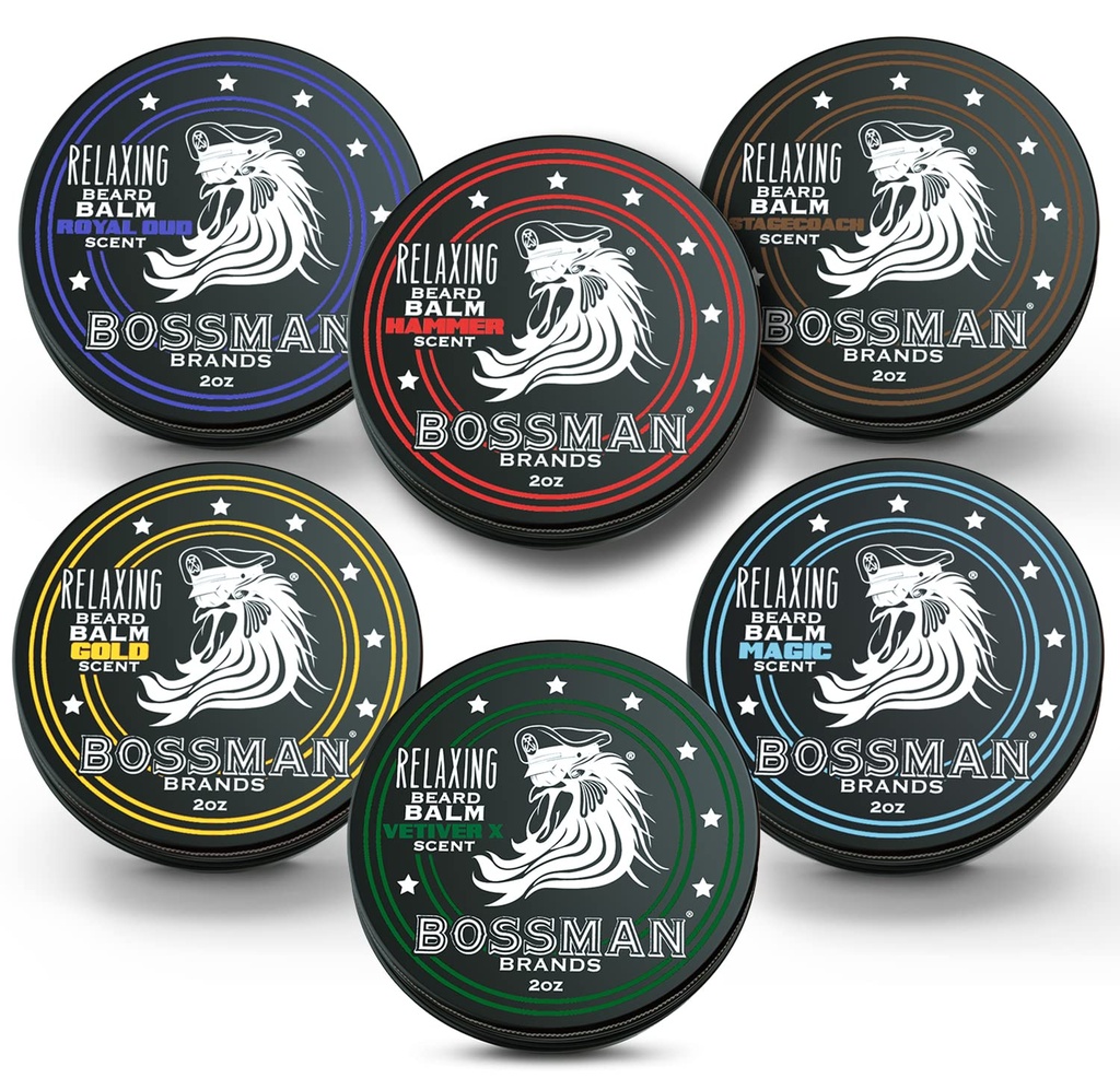 Bossman Bart Balm Variety Pack - Bart Grooming, Growth and Care Kit - Weichmacher und Feuchtigkeitscreme - Alle 6 Scents