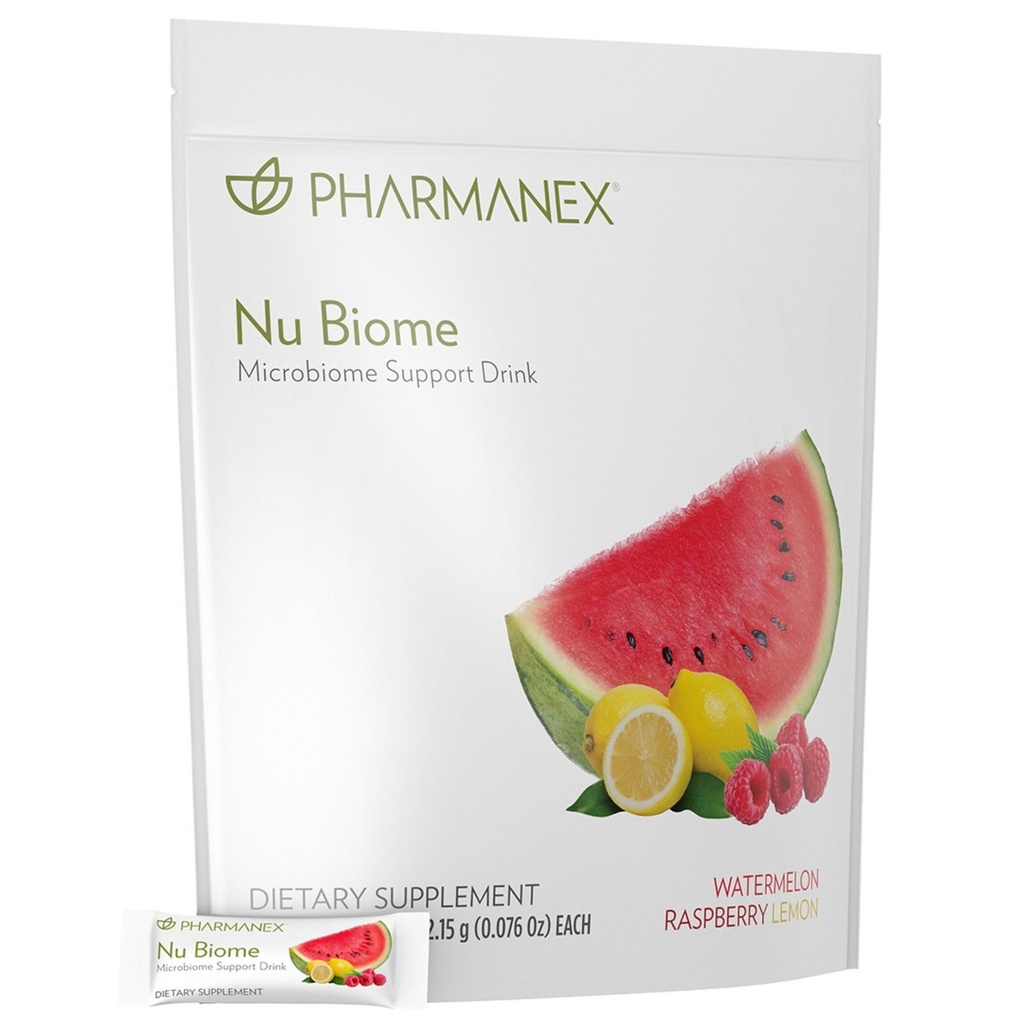 Nu Skin Pharmanex Nu Biome | Gut & Immune Health Supplement | Supports Digestive Balance & Energy | Prebiotic & Antioxidant Formula | 30 Packets | Watermelon Raspberry Lemon