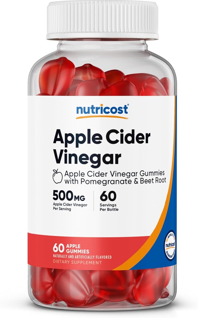 Apple Cider Vinegar 500 mg, 60 Gummies, Apple Flavored - Glutenfri, Ikke-GMO, Ingen Corn Syrup