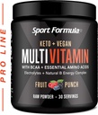 Multivitamin Pó - Mistura de bebida para homens Mulheres BCAA Aminoácidos não vai perturbar o seu estômago - Keto Vegan Multivitamin Fruit Punch - Eletrólitos Super B Complexo Digestivo Enzyme