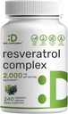 Resveratrol Complex 2,000mg, 240 Veggie Capsules – 与NAD, Quercetin, Crucumin, 葡萄种子和更多 – 健康老化抗氧化剂用于能量和大脑支持