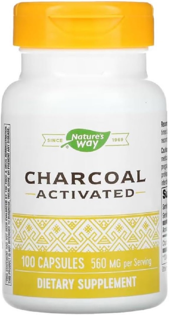Natures Way Activated Charcoal Intestinal Cleanser Capsule, 260 mg - 100 perpack - 3packs per case.3