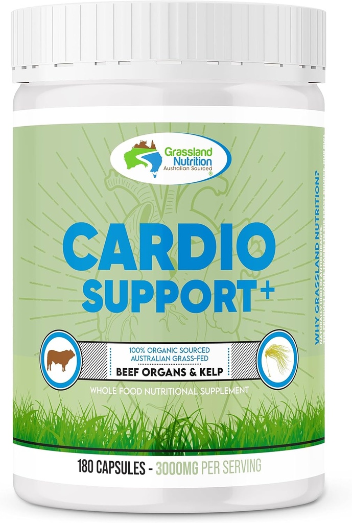 GRASSLAND NUTRITION 100% Βιολογικό Αυστραλιανό: Cardio υποστήριξης Beef Organ Blend - CoQ10, B12, Ιώδιο (180 κάψουλες)