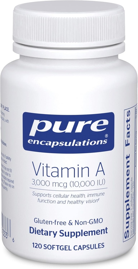 Encapsulacións pura vitamina A - 3,000 mcg - do aceite de fígado de CD - Immune & Vision Support - Vitamina A Palmitate Supplement - Non-GMO - 120 cápsulas Softgel.