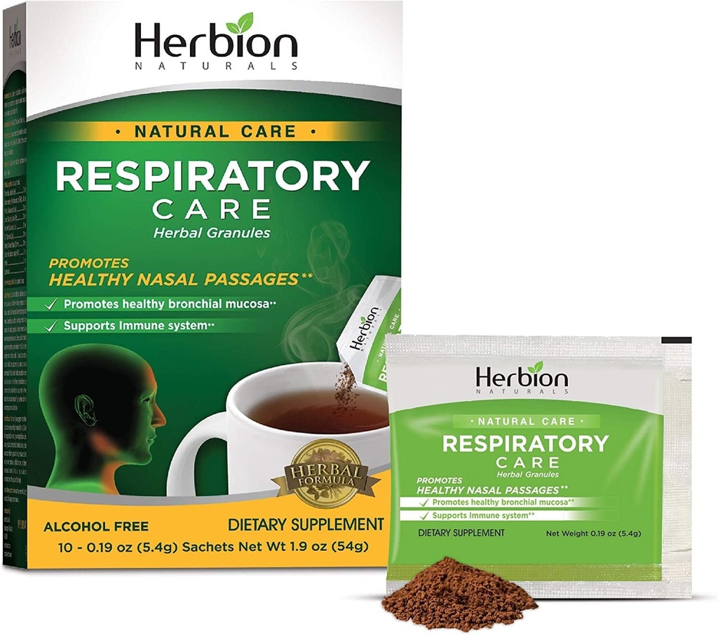 HERBION Naturales Cuidado respiratorio Herbal Granules 10 Ct, para la familia entera, función respiratoria saludable, Alivia la tos, 10 Cuenta, Pack de 1