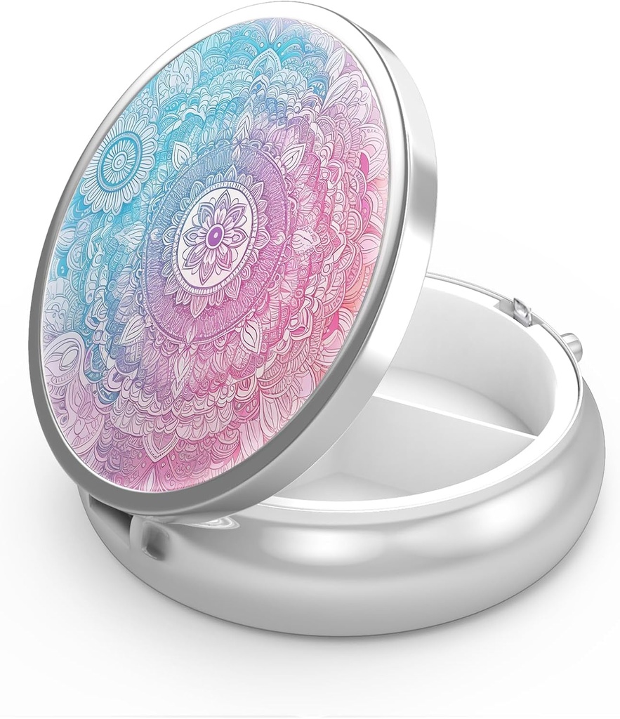 Pill Box 3 Kompartment Väikesed pillid ümbris, Portable tasku või rahakoti pillid Korraldaja Pill Konteiner hoida vitamiine, ravimeid, kalaõli ja toidulisandeid (Mandala Bright)