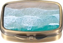 Dynippy Pill Case Pill Box with Mirror Retro Pocket 2 Compartment Medicine Case 포켓 지갑 및 여행을위한 비타민 알약 주최자 (A-Sandy Beach)