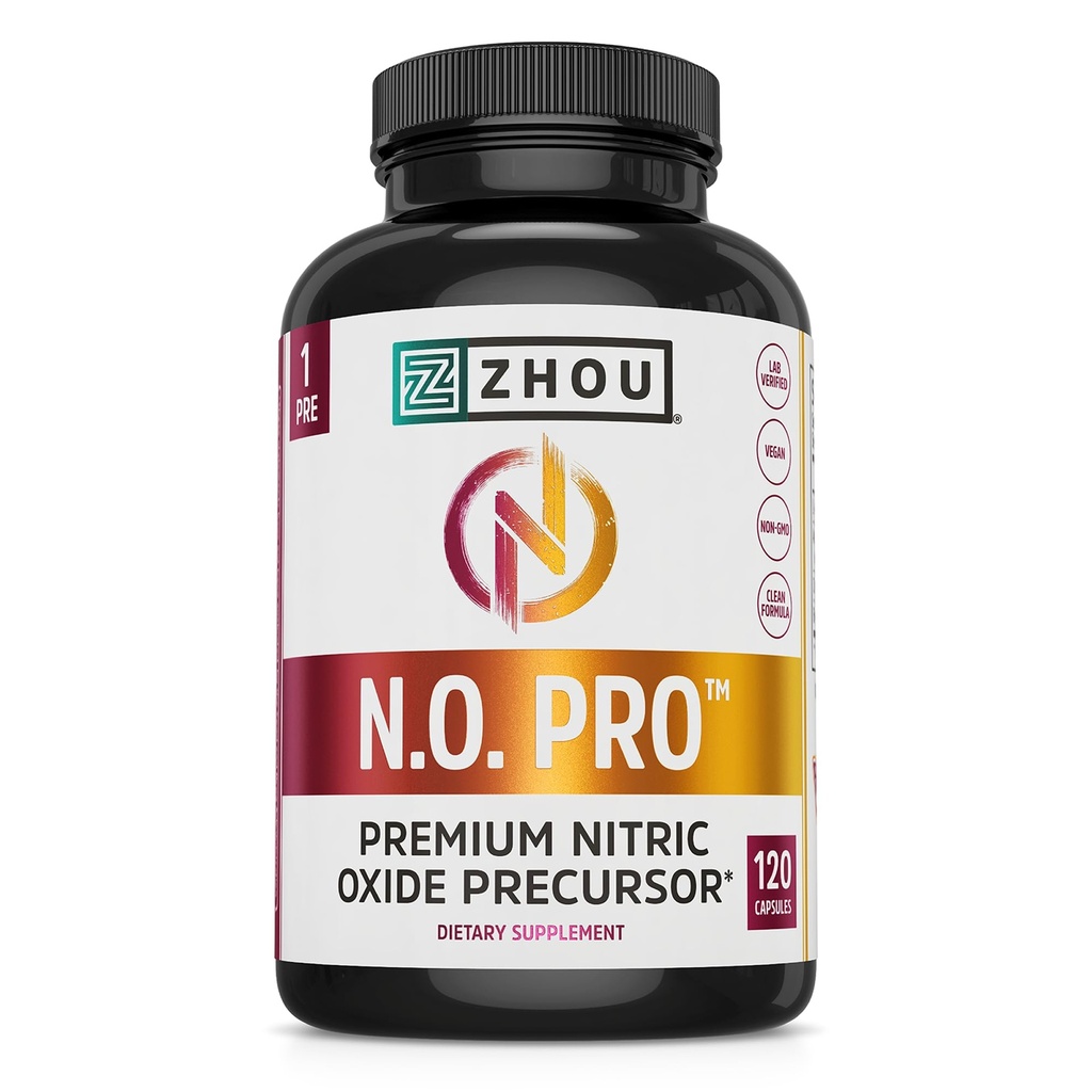 Zhou N.O. Pro - Premium Nitric Oxide Supplement for Men & Women, Heart, Muscle & Blood Support with Beet Root & L Arginine, Natural Nitric Oxide Booster - 120 Veggie Capsules