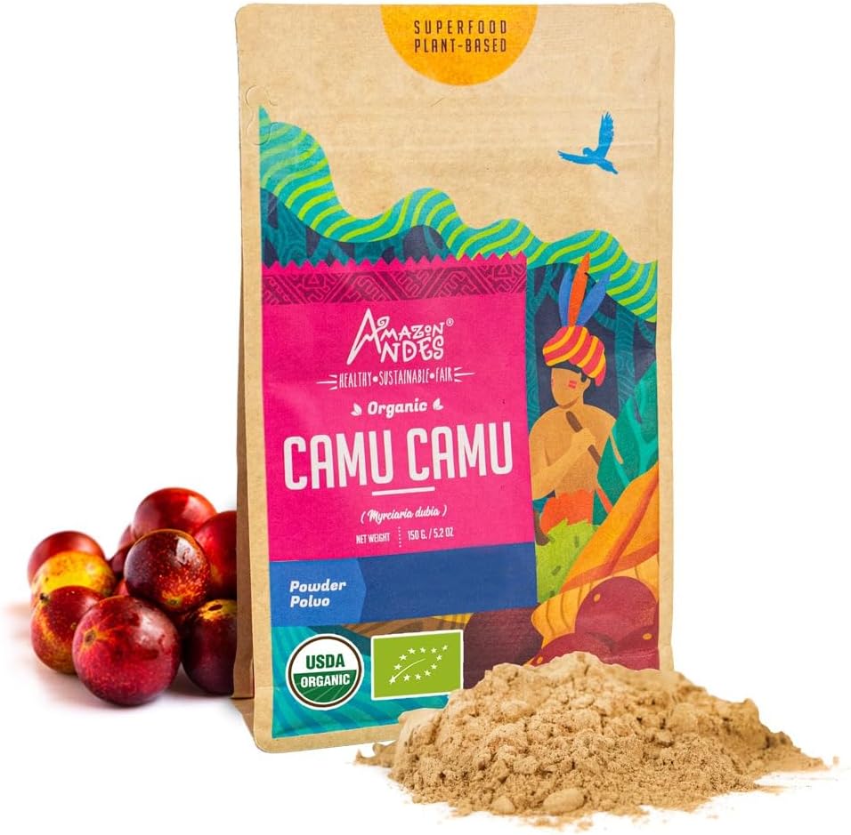 Andes Camu Fruit Powder (Myrciaria dubia) - runsaasti C-vitamiinia ja askorbiinihappoa - Immunostimulantti ja ylläpitää aivojen toimintaa - Ei GMO, Vegaani