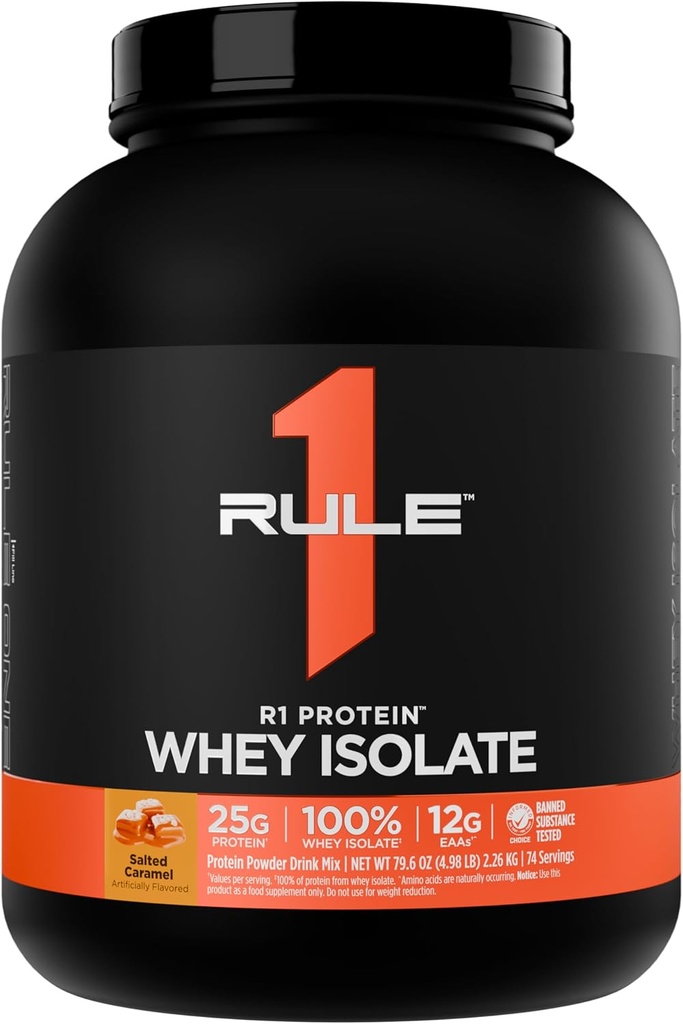 Articolul 1 Proteina R1 Whey Izolat - cu 25g Proteina & 6g BCAA Exclusiv din surse izolate și hidrolizate pentru recuperarea antrenamentului (5 lire*, Carmel sărat)