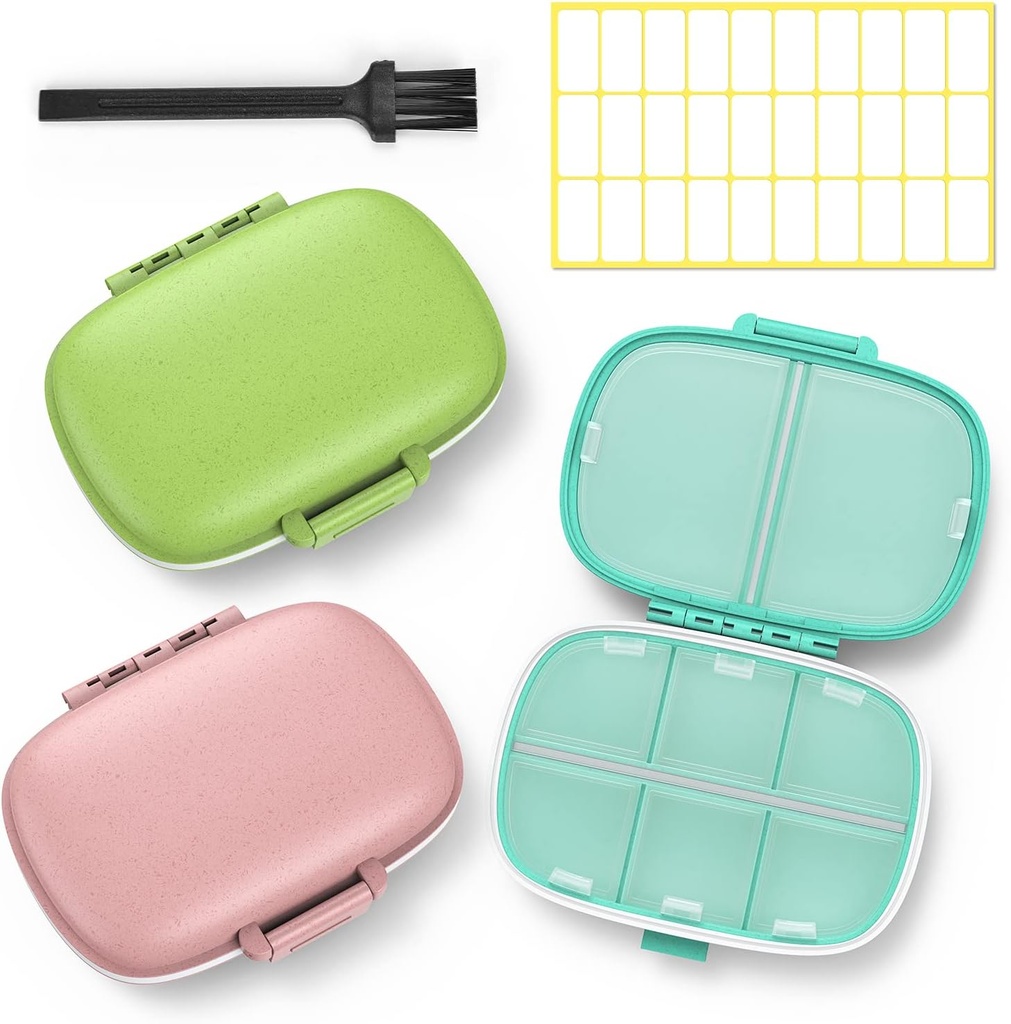 3 Pack 8 Kompartmenti potovalne tablete Box,Pilla Organizator 7 dni Vlažen dokaz majhna tableta zaboj za žepno zaporo dnevno prenosljiv Medicine Vitamin imetnik kontejner (Pink+Blue+Green)