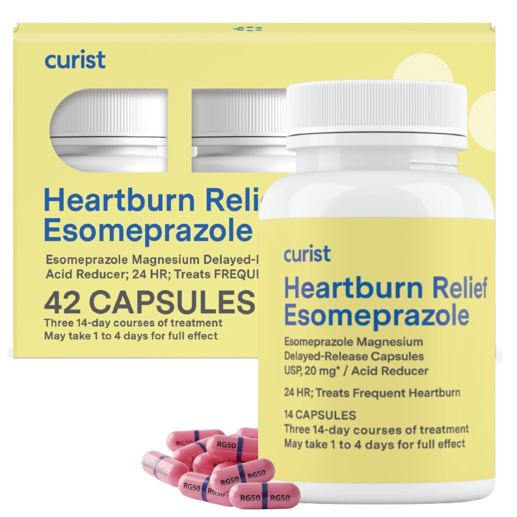 Curist Esomeprazole 20mg Capsules Delayed-Release - Acid Reflux Medicine for Heartburn Relief - 42 Count Capsules - Acid Reflux Relief