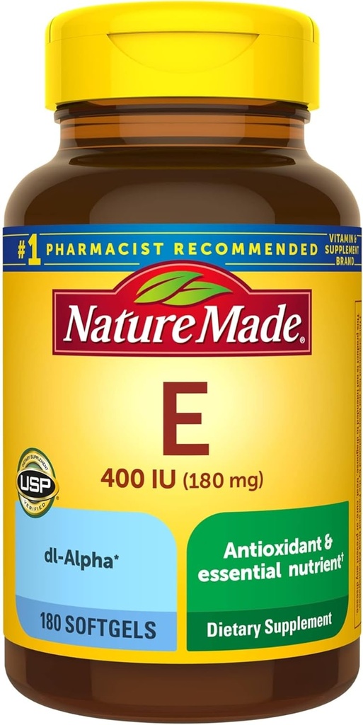 Vitamina E 180 mg (400 IU) dl-Alpha Softgels, 180 conta per il supporto antiossidante
