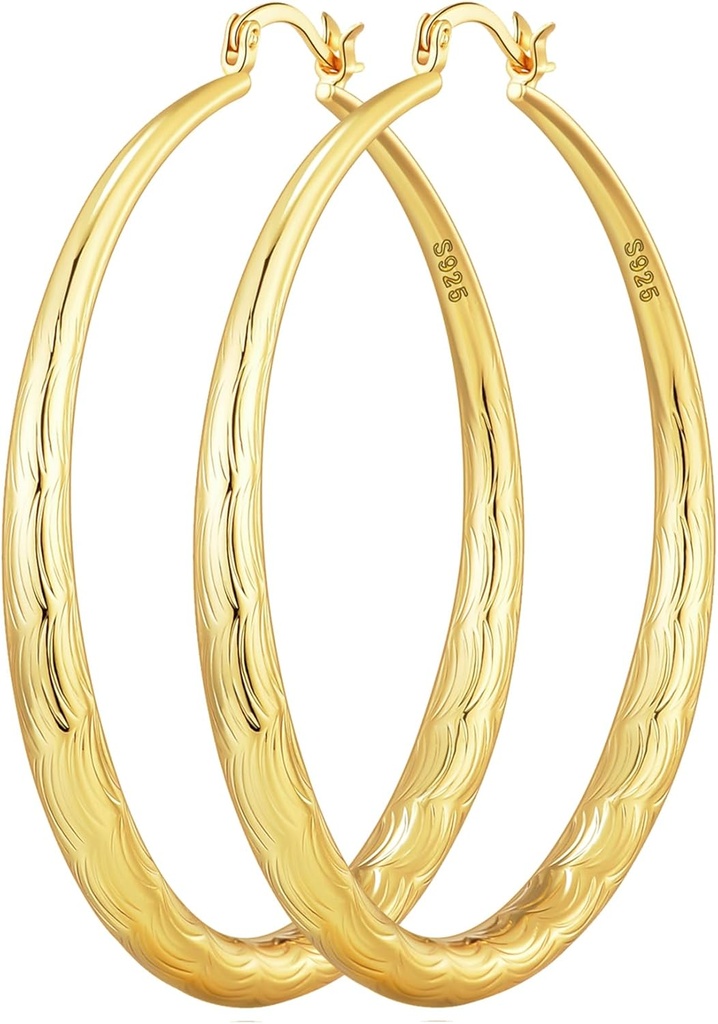 OOOPEL 925 Sterling Silber Hoop für Frauen Gold Hoop Ohrringe Hypoallergene Diamant-Cut Ripples Designed - Nicht Tarnish Large Hoop Ohrringe(30/40/50/60/70mm)