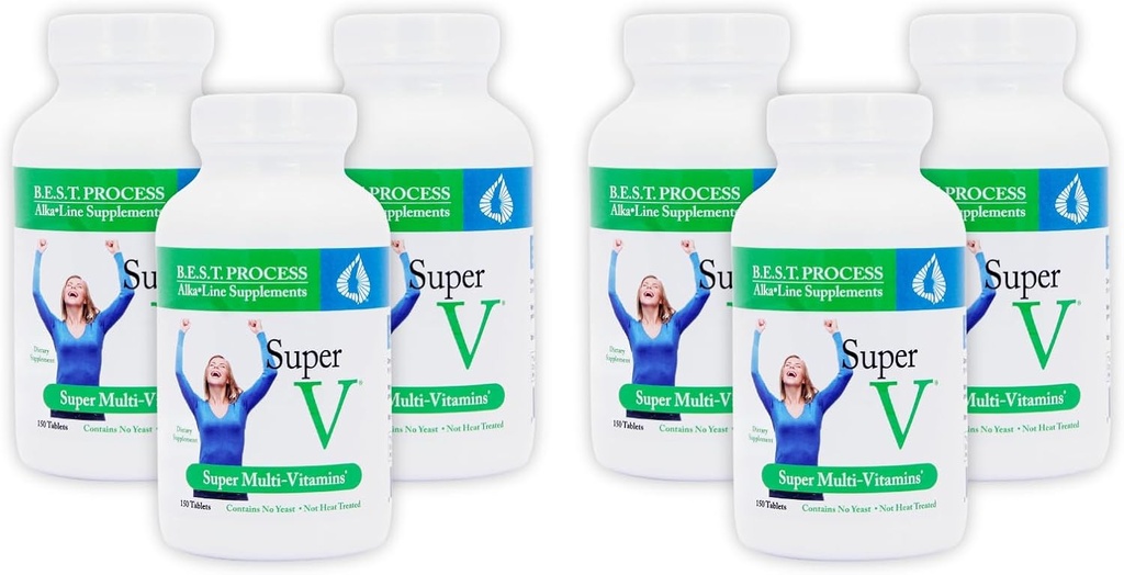 SuperV (6 Pack) Best Process AlkaIine — Energizing & Detoxifying Multivitamin — Digestive Enzymes, Superfoods və Herbs ilə Vitamin və Minerals