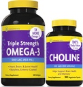 InnovixLabs Choline & Triple Omega-3 Bundle Choline Bitartrate 550mg (100 kapslar) Triple Strength Omega (200 Softgels). Stöder minne, humör, hjärnhälsa och öka kognitivt. *