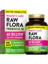 Raw Flora Women's Probiotics | Dr. Formulated 60 Billion CFU + Prebiotics | Digestive, Vaginal & Urinary Support | 33 Vegan Capsules with Cranberry & D-Mannose | Shelf Stable
