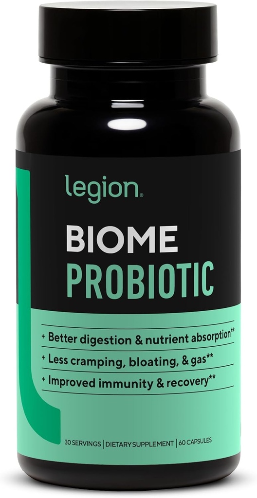 LEGION Biome Probiotic - Natural Probiotics Gut Health Supplement for Women &amp; Men - Probiotic Nutritional Supplements Help Reduce Bloating, Cramping & Gas - Colon Health Probiotic Pills, 30 Servings