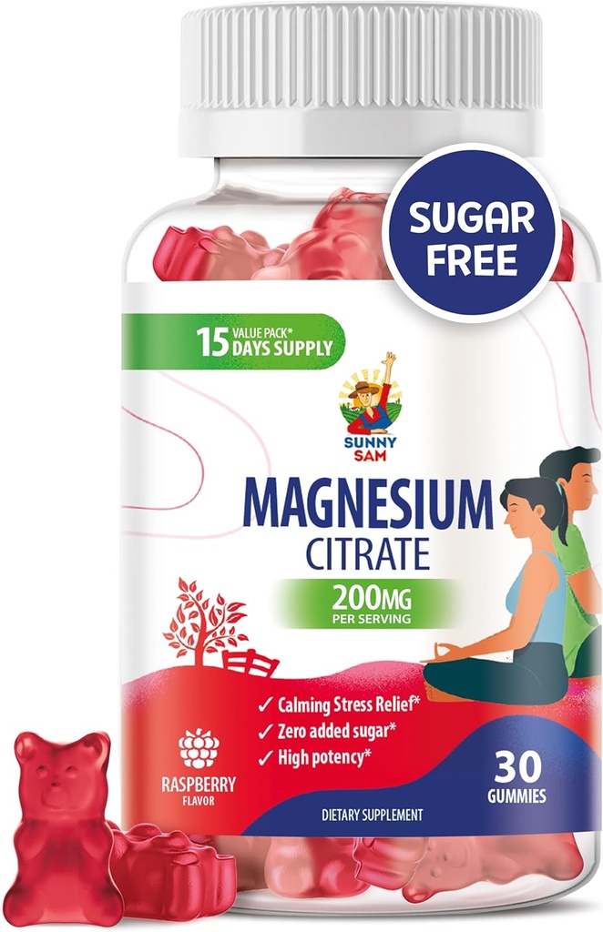 Gummies de magnesio para nenos e adultos - 200mg - Calma de magnesio - Suplemento de citrato de magnesio para o humor e soporte muscular