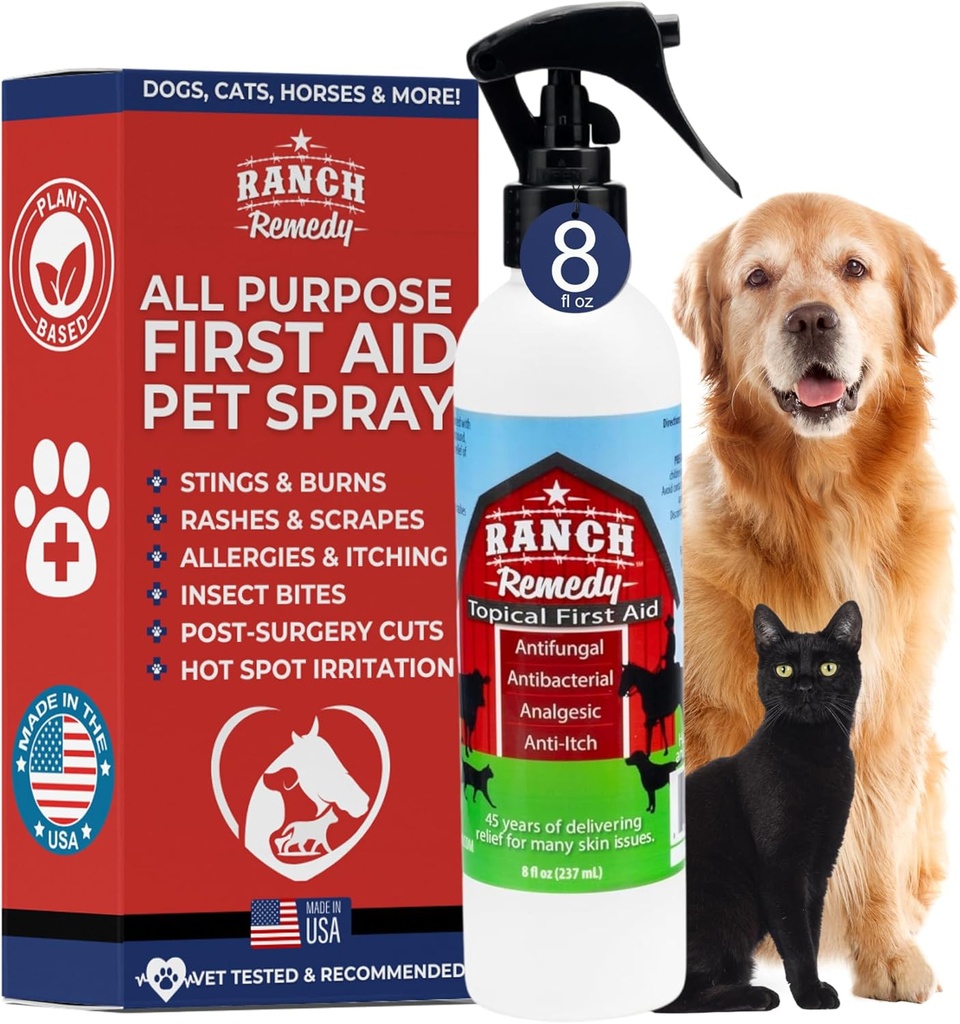 Wound Healing Aid & Itch Relief Spray for Dogs, Cats, Horses, Safe for All Animals - All Natural - Rashes, Bites, Burns & Hot Spot Treatment - Skin Irritation & Allergies Solution (8oz)