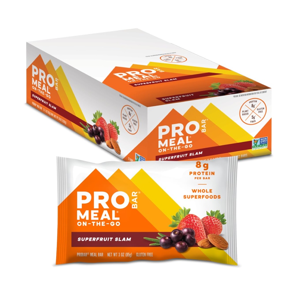 PROBAR MEAL Bar – Plant Based Meal Replacement Bar with Whole Food Ingredients, Oats, Nuts & Seeds, Vegan, Gluten Free, Non-GMO Nutrition Bar for Breakfast, Travel & On-the-Go Energy (Superfruit Slam, 12 Count)