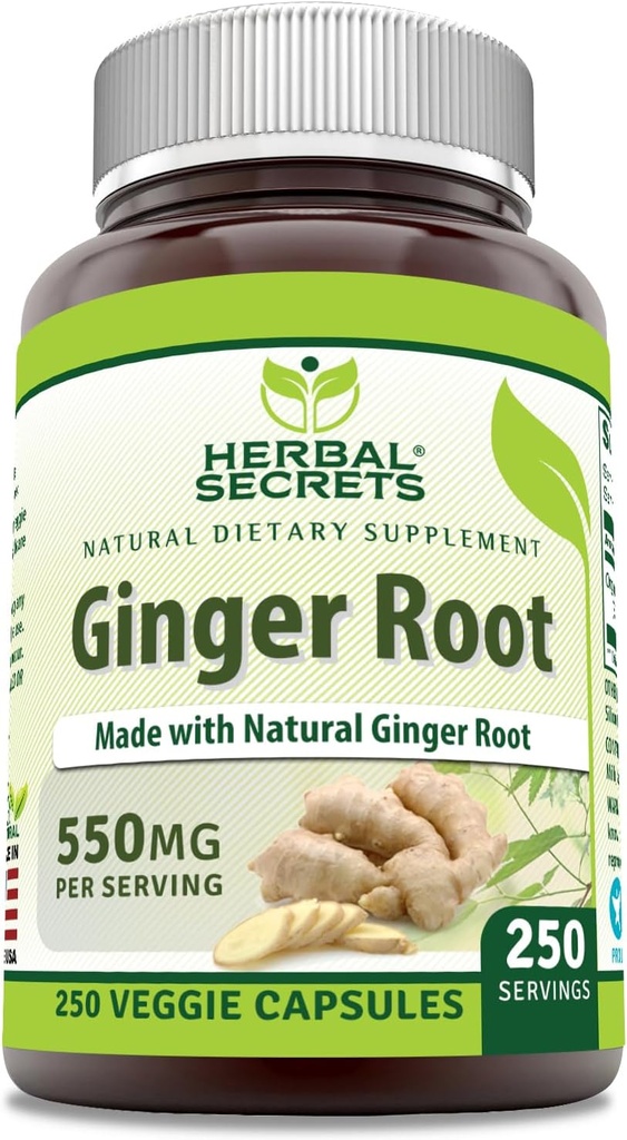 Bylinné Secrets Ginger Root 550 mg Per Serving, 250 Veggie Capsules Supplement 