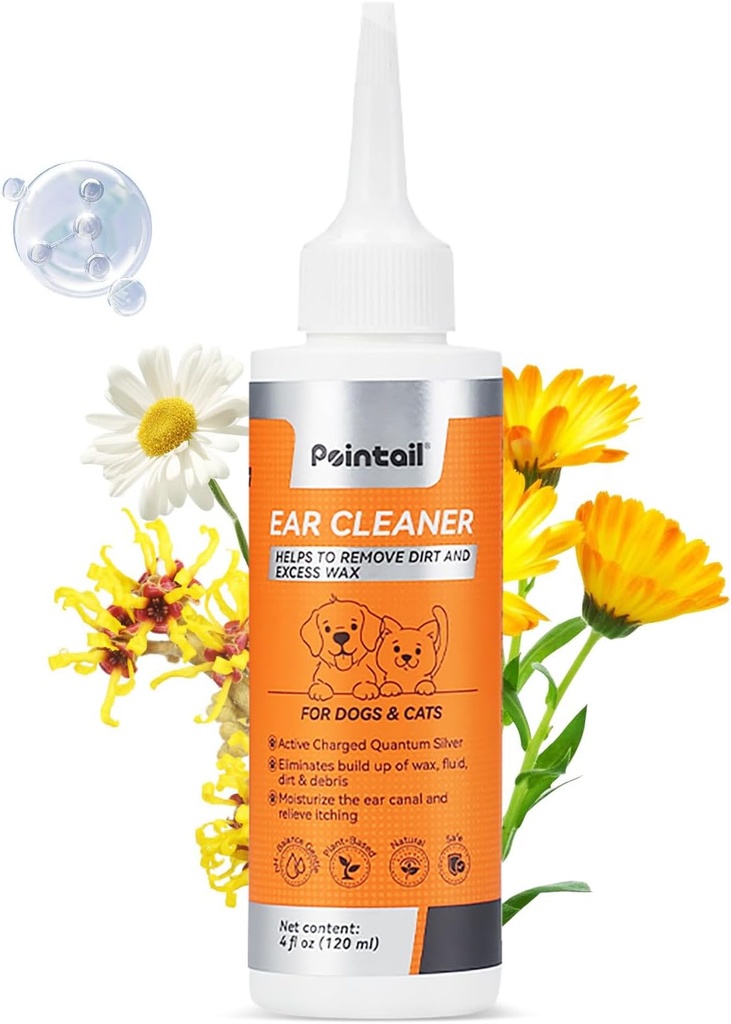 Dog Ear Drops, Dog Ear Cleaner and Infection Treatment, Dogs & Cats Ear Cleaning Solution Quantum Silver Itchy Relief Irritation & Wax Build-Up Deodorizing Remover- 4oz